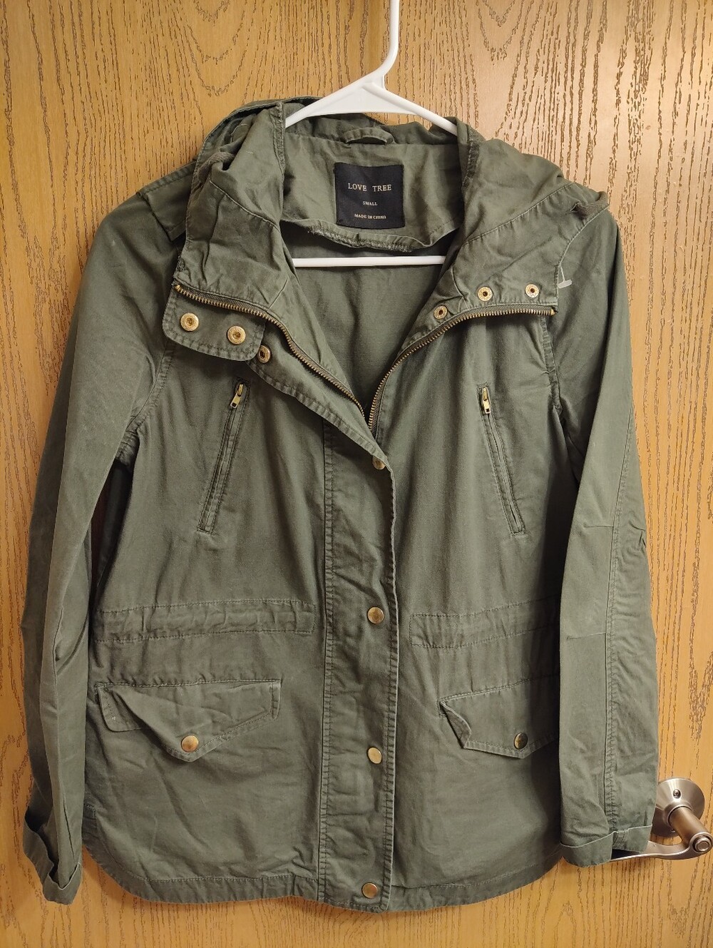 Love Tree Olive Green Hooded Utility Jacket